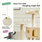 54in Cat Tree, Indoor Cat High-rise Multi-story Tower, Pet Playroom With Large Apartment