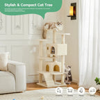 54in Cat Tree, Indoor Cat High-rise Multi-story Tower, Pet Playroom With Large Apartment