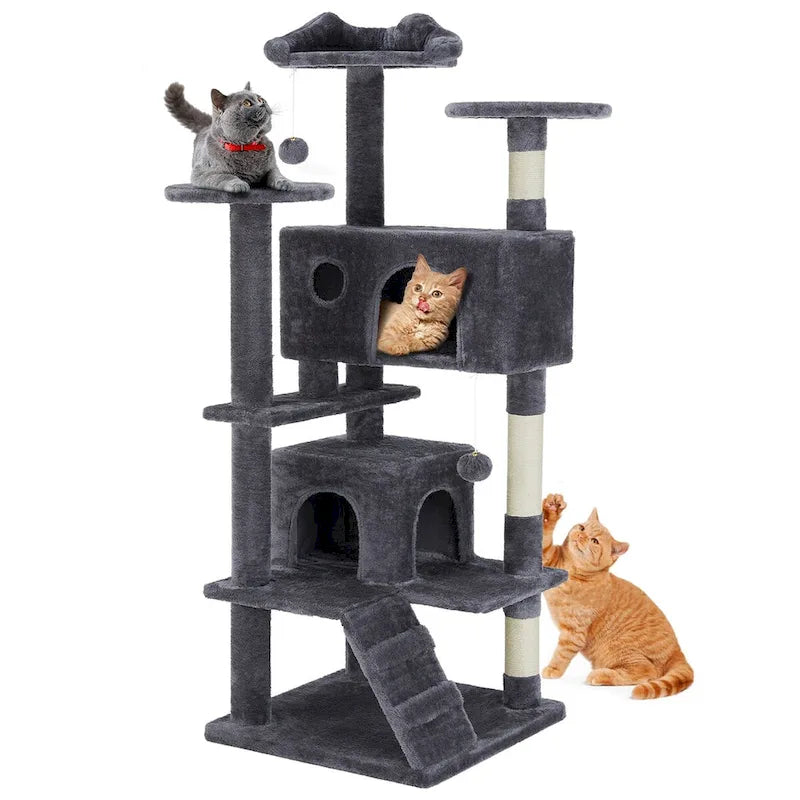 54in Cat Tree, Indoor Cat High-rise Multi-story Tower, Pet Playroom With Large Apartment