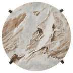 20 Inch Accent Table, Round Marble Top, 1 Shelf, Brown, Gunmetal Finish