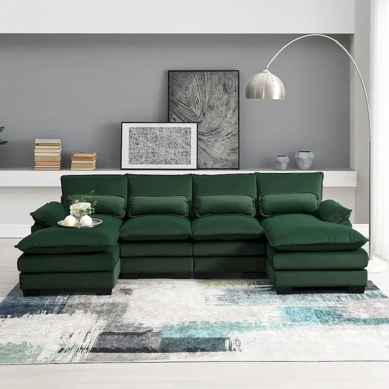 6-seat Upholstered Symmetrical Sofa Furniture U-shaped Sectional Sofa with Waist Pillows