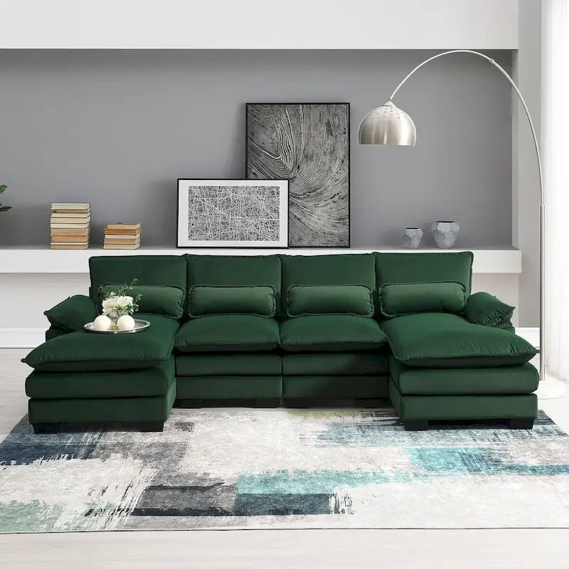 6-seat Upholstered Symmetrical Sofa Furniture U-shaped Sectional Sofa with Waist Pillows