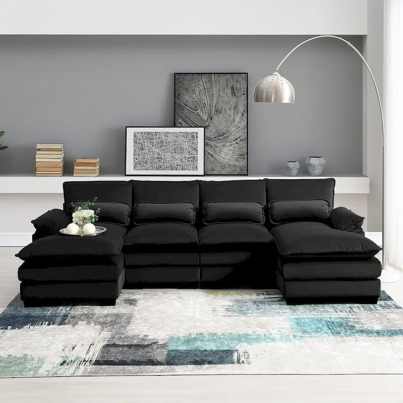 6-seat Upholstered Symmetrical Sofa Furniture U-shaped Sectional Sofa with Waist Pillows