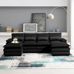 6-seat Upholstered Symmetrical Sofa Furniture U-shaped Sectional Sofa with Waist Pillows