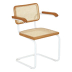 Breuer Chair Company Marcel Breuer Cesca Cane Cantilever Armchair Arm Chair w/ White Steel Frame (Various Wood & Cane Colors)