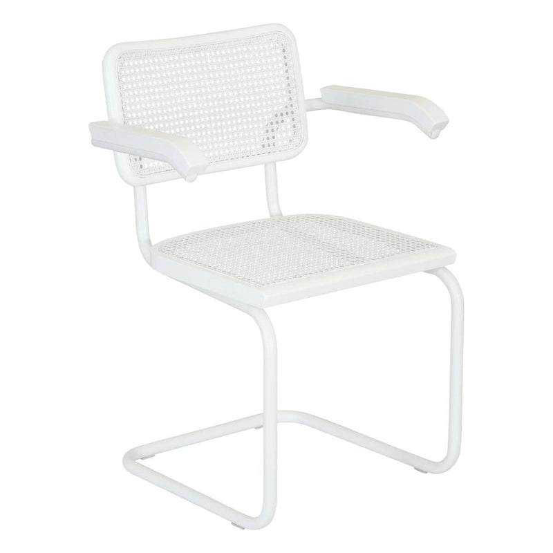 Breuer Chair Company Marcel Breuer Cesca Cane Cantilever Armchair Arm Chair w/ White Steel Frame (Various Wood & Cane Colors)