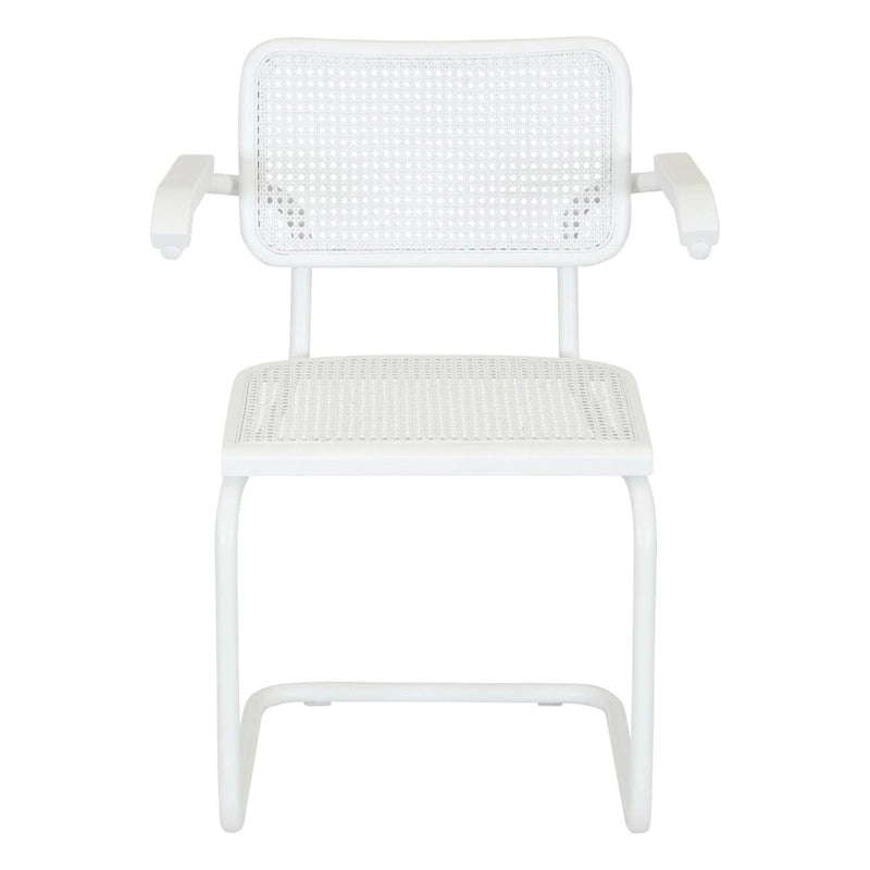 Breuer Chair Company Marcel Breuer Cesca Cane Cantilever Armchair Arm Chair w/ White Steel Frame (Various Wood & Cane Colors)