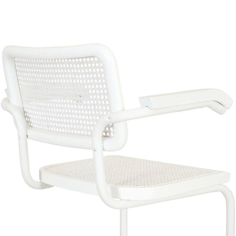 Breuer Chair Company Marcel Breuer Cesca Cane Cantilever Armchair Arm Chair w/ White Steel Frame (Various Wood & Cane Colors)