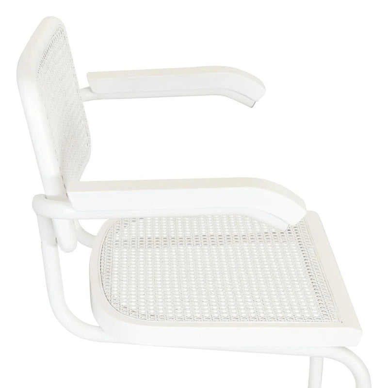 Breuer Chair Company Marcel Breuer Cesca Cane Cantilever Armchair Arm Chair w/ White Steel Frame (Various Wood & Cane Colors)