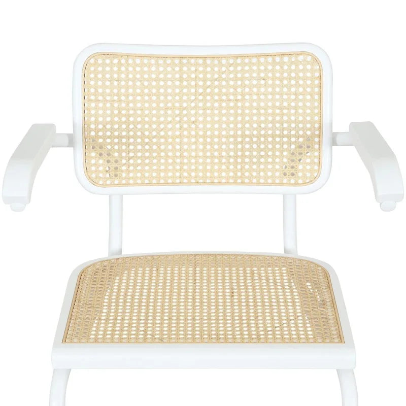 Breuer Chair Company Marcel Breuer Cesca Cane Cantilever Armchair Arm Chair w/ White Steel Frame (Various Wood & Cane Colors)