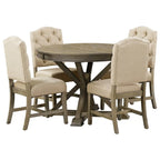 Functional Furniture Retro Style Dining Table Set with Extendable Table and 4 Upholstered Chairs for Dining Room and Living Room