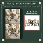 Functional Furniture Retro Style Dining Table Set with Extendable Table and 4 Upholstered Chairs for Dining Room and Living Room
