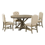 Functional Furniture Retro Style Dining Table Set with Extendable Table and 4 Upholstered Chairs for Dining Room and Living Room