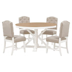 Functional Furniture Retro Style Dining Table Set with Extendable Table and 4 Upholstered Chairs for Dining Room and Living Room