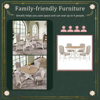 Functional Furniture Retro Style Dining Table Set with Extendable Table and 4 Upholstered Chairs for Dining Room and Living Room
