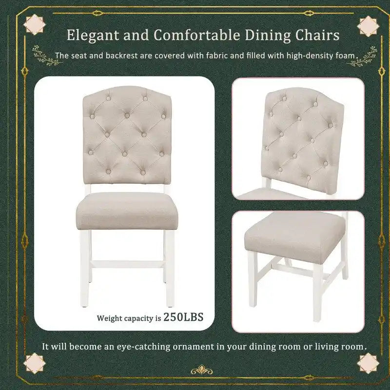 Functional Furniture Retro Style Dining Table Set with Extendable Table and 4 Upholstered Chairs for Dining Room and Living Room