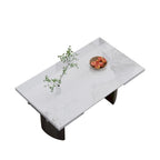 9 - Piece 94.48 Modern Minimalist Extendable Sintered Stone Top Double Pedestal Dining Set With 8 Fabric Chairs
