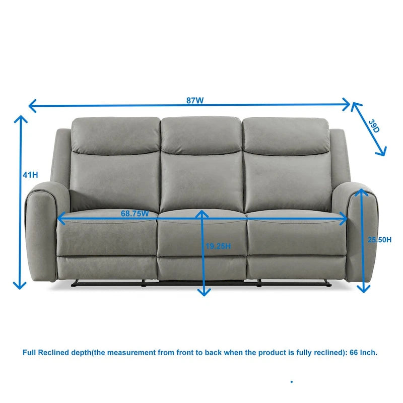 Roundhill Furniture Wesley 2-Piece Transitional Reclining Set, Gray