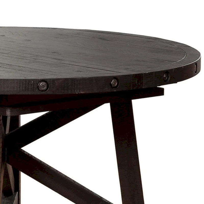 Liu 54 - 72 Inch Round Dining Table, Acacia Wood, Extendable, Dark Brown
