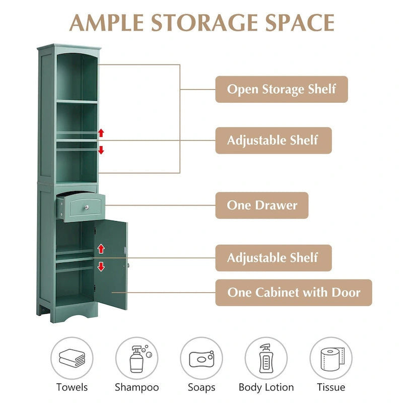 67 Tall Freestanding Bathroom Storage Cabinet with Doors and Adjustable Shelves - 68 Tall