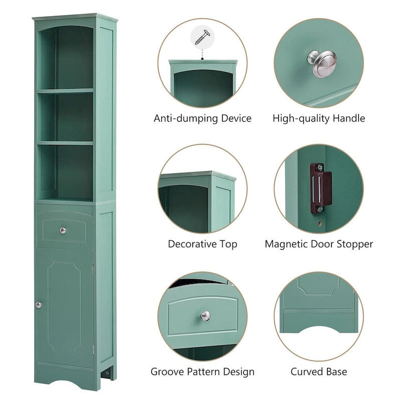 67 Tall Freestanding Bathroom Storage Cabinet with Doors and Adjustable Shelves - 68 Tall
