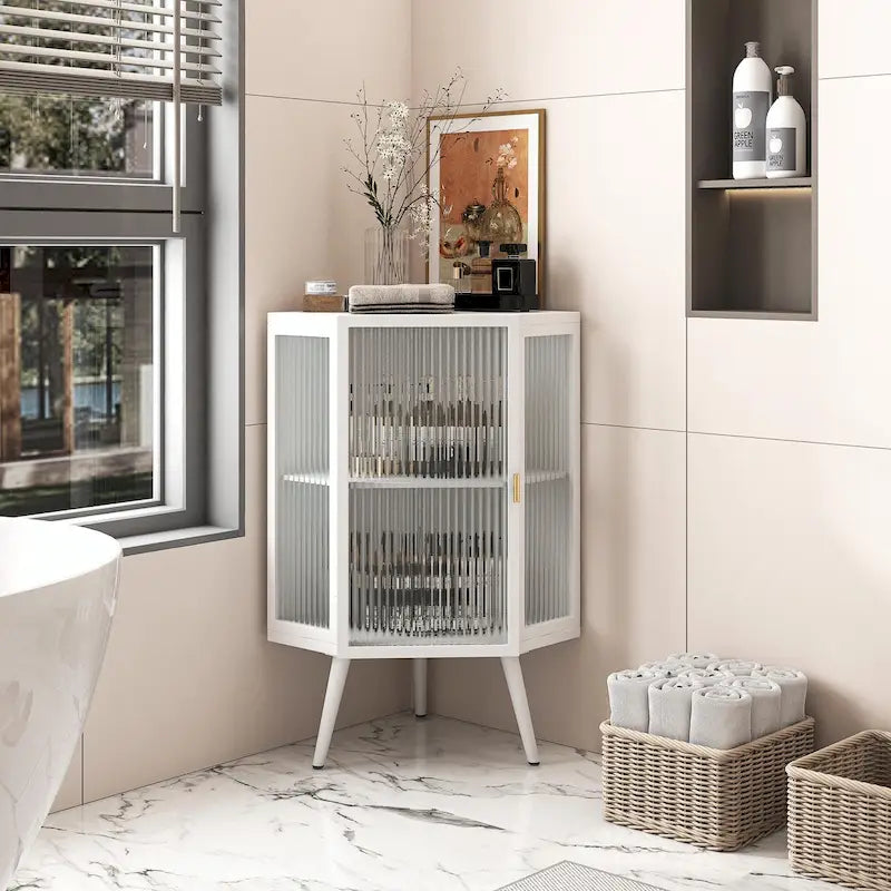 22.25 Floor Corner Cabinet with Glass Door & Adjustable Shelf