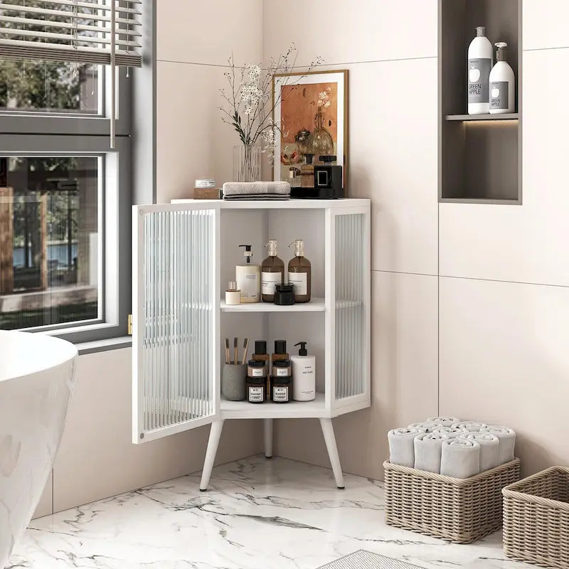 22.25 Floor Corner Cabinet with Glass Door & Adjustable Shelf