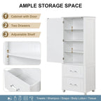 61 Tall Wood 1-door Bathroom Cabinet with Drawers and Adjustable Shelves