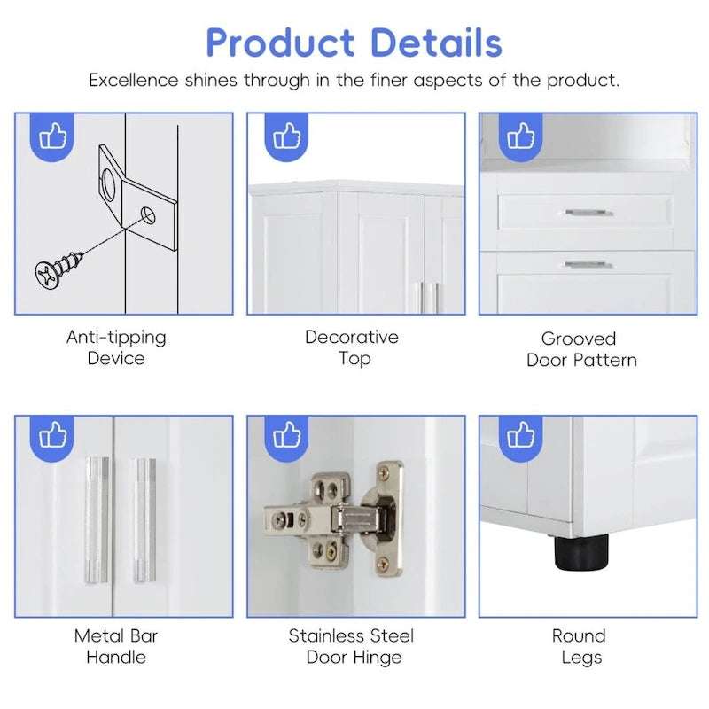 Tall Bathroom Cabinet with Laundry Basket Large Storage Space Tilt-Out Laundry Hamper and Upper Storage Cabinet