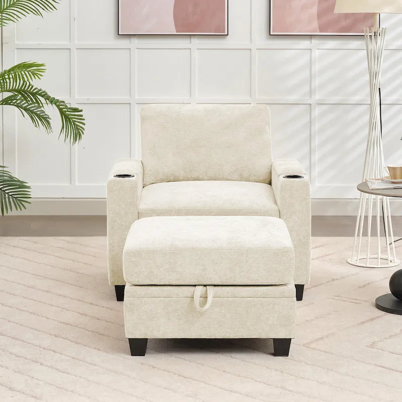 Chenille Storage Single Sofa with a Removable Ottoman