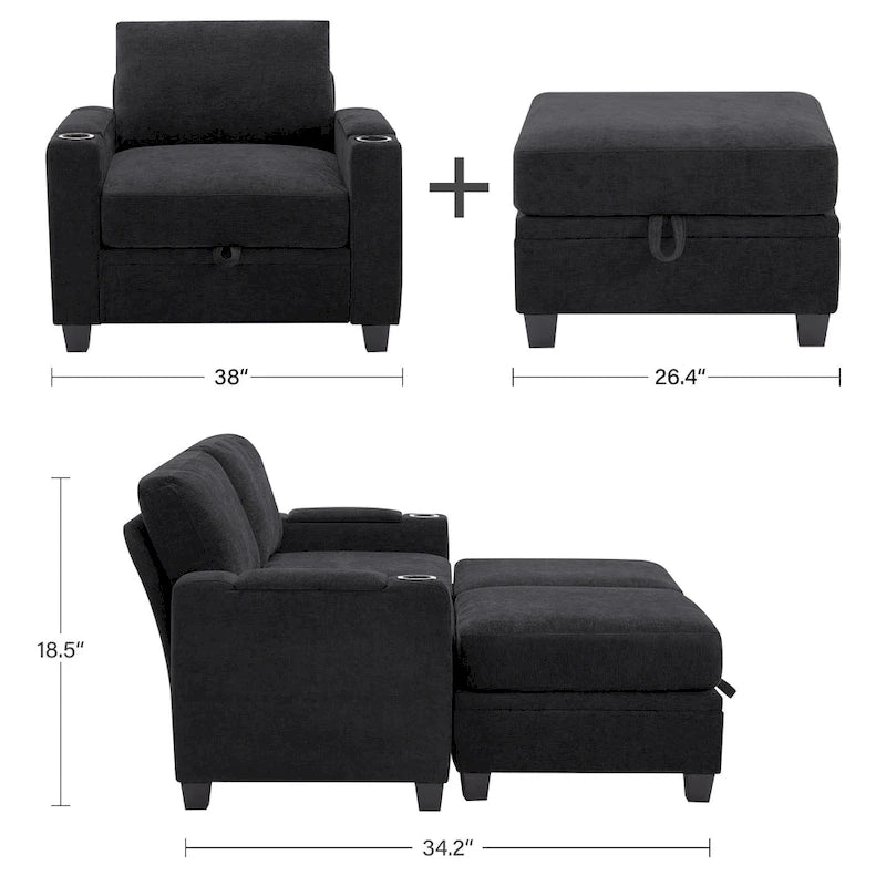 Chenille Storage Single Sofa with a Removable Ottoman