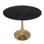 Bristol 31 Round Dining Table for 4 with Sintered Stone Tabletop in Gold Steel Base for Kitchen & Dining Room