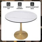Bristol 31 Round Dining Table for 4 with Sintered Stone Tabletop in Gold Steel Base for Kitchen & Dining Room