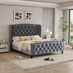 Queen Size Bed Frame,Upholstered Platform Bed with Wingback Headboard,Velvet Bed Frame,Wood Slat Support,No Box Spring Needed