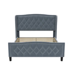 Queen Size Bed Frame,Upholstered Platform Bed with Wingback Headboard,Velvet Bed Frame,Wood Slat Support,No Box Spring Needed
