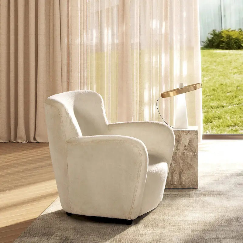 Wolffe 32 Transitional Faux Fur Upholstered Curved Arm Accent Chair