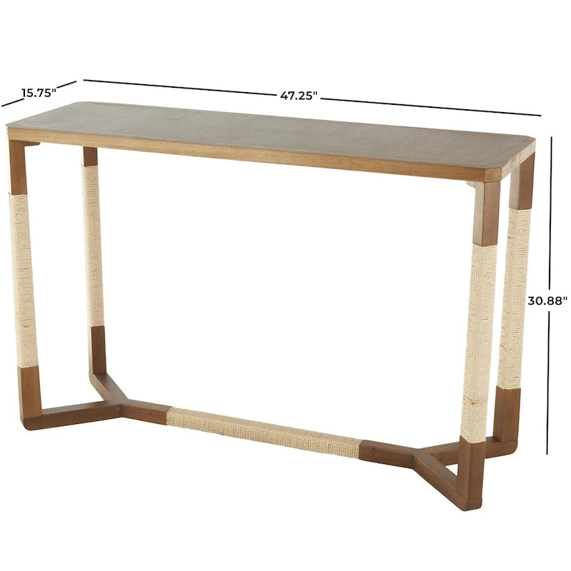 Wooden Console Table with Rope Wrapped Frame - Brown - Roche River Decor