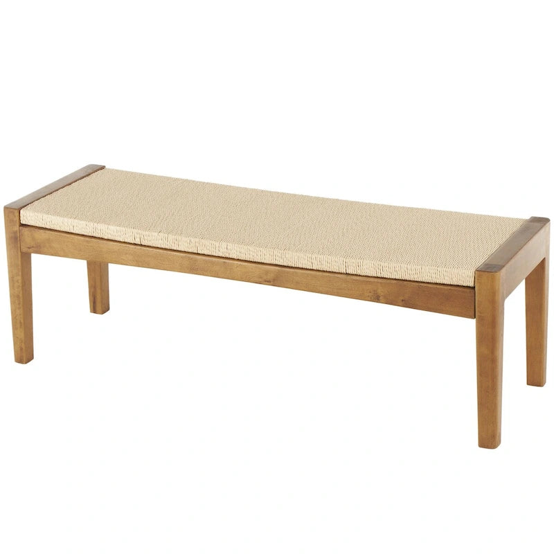 Wood Handmade Traditional Home Bench with Rope Wrapped Seat - Brown - Roche River Decor