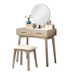 Contemporary Wood Vanity and Stool Set for Bedroom