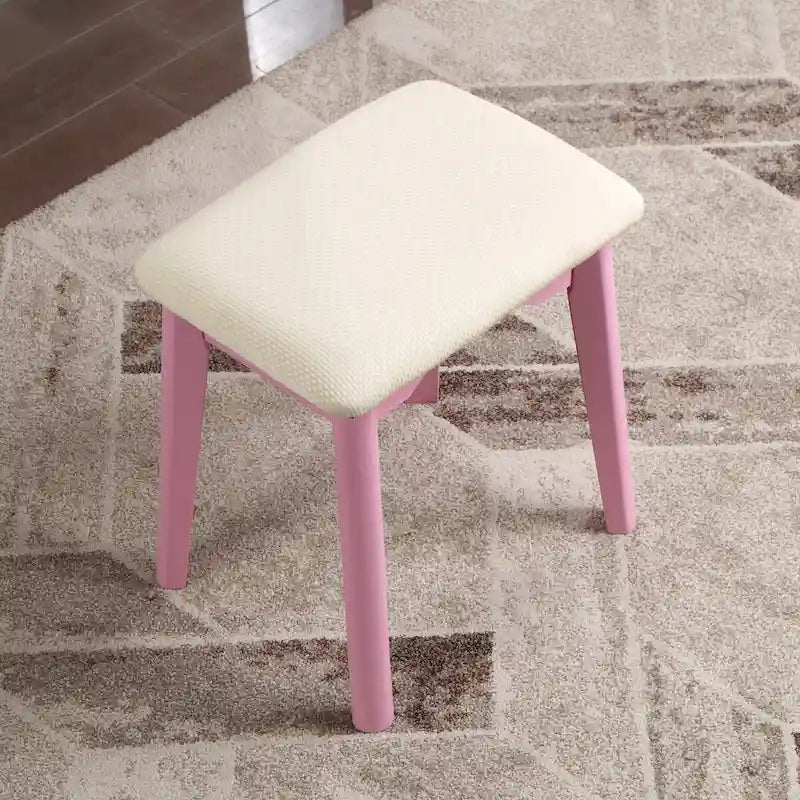 Contemporary Wood Vanity and Stool Set for Bedroom