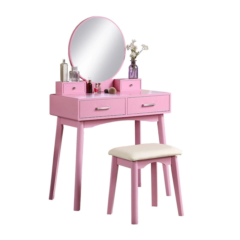 Contemporary Wood Vanity and Stool Set for Bedroom