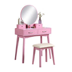 Contemporary Wood Vanity and Stool Set for Bedroom