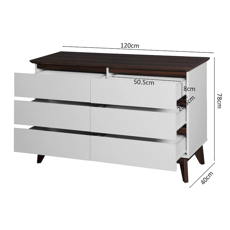 6-Drawer Double Dresser with Wide Drawers,White Dresser for Bedroom, Wood Storage Chest of Drawers for Living Room Hallway