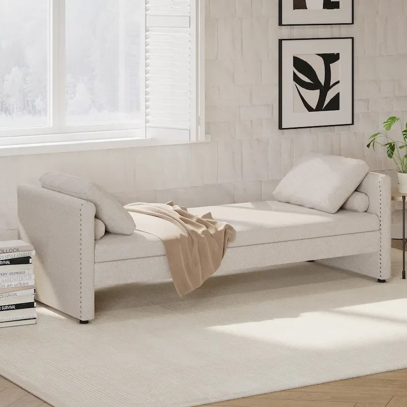 Modern Upholstered Chaise Lounger Daybed with Pillows Small Single Daybed,No Mattress Needed,Linen Fabric