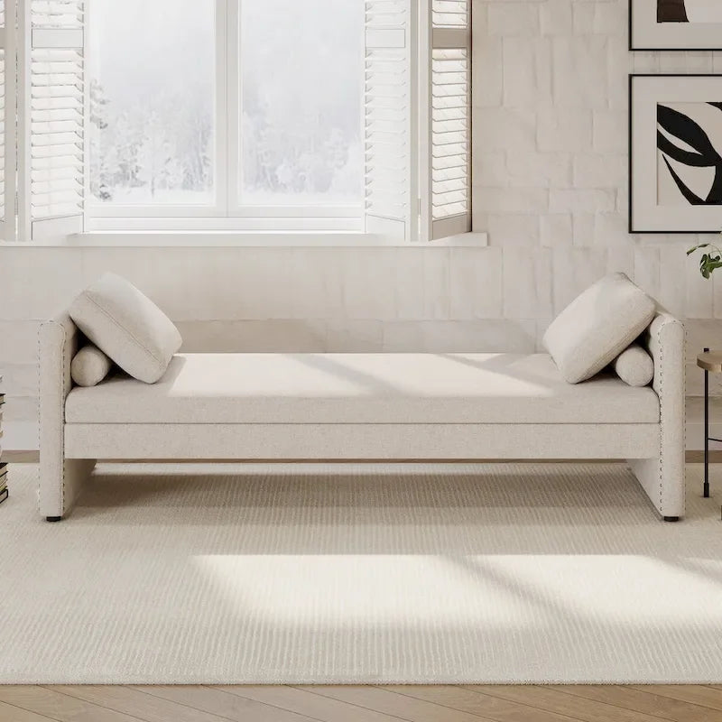 Modern Upholstered Chaise Lounger Daybed with Pillows Small Single Daybed,No Mattress Needed,Linen Fabric