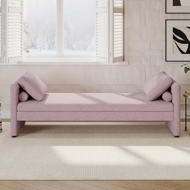 Modern Upholstered Chaise Lounger Daybed with Pillows Small Single Daybed,No Mattress Needed,Linen Fabric