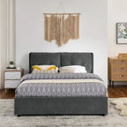 Chenille Upholstered Queen Storage Bed with Hydraulic Lift and Integrated Headboard