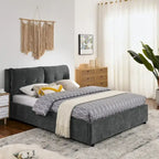 Chenille Upholstered Queen Storage Bed with Hydraulic Lift and Integrated Headboard