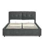 Chenille Upholstered Queen Storage Bed with Hydraulic Lift and Integrated Headboard