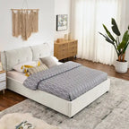 Chenille Upholstered Queen Storage Bed with Hydraulic Lift and Integrated Headboard